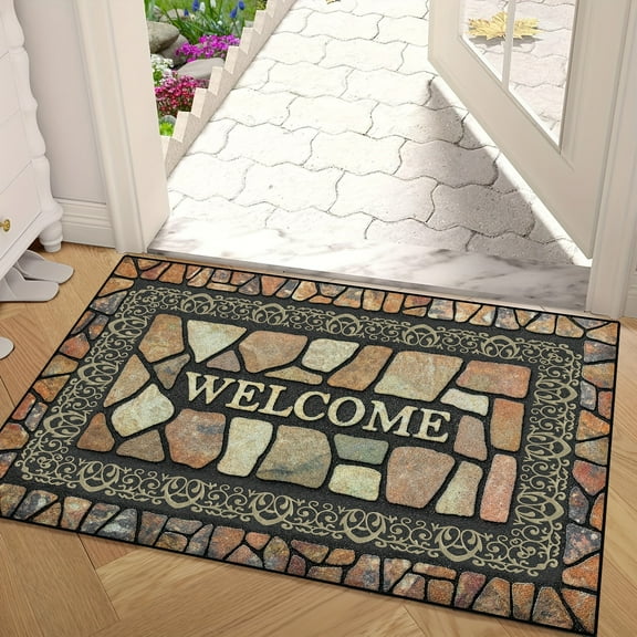 Stone Pattern Welcome Doormat Non-Slip Floor Mats Indoor Outdoor Entrance Carpet Home Decor
