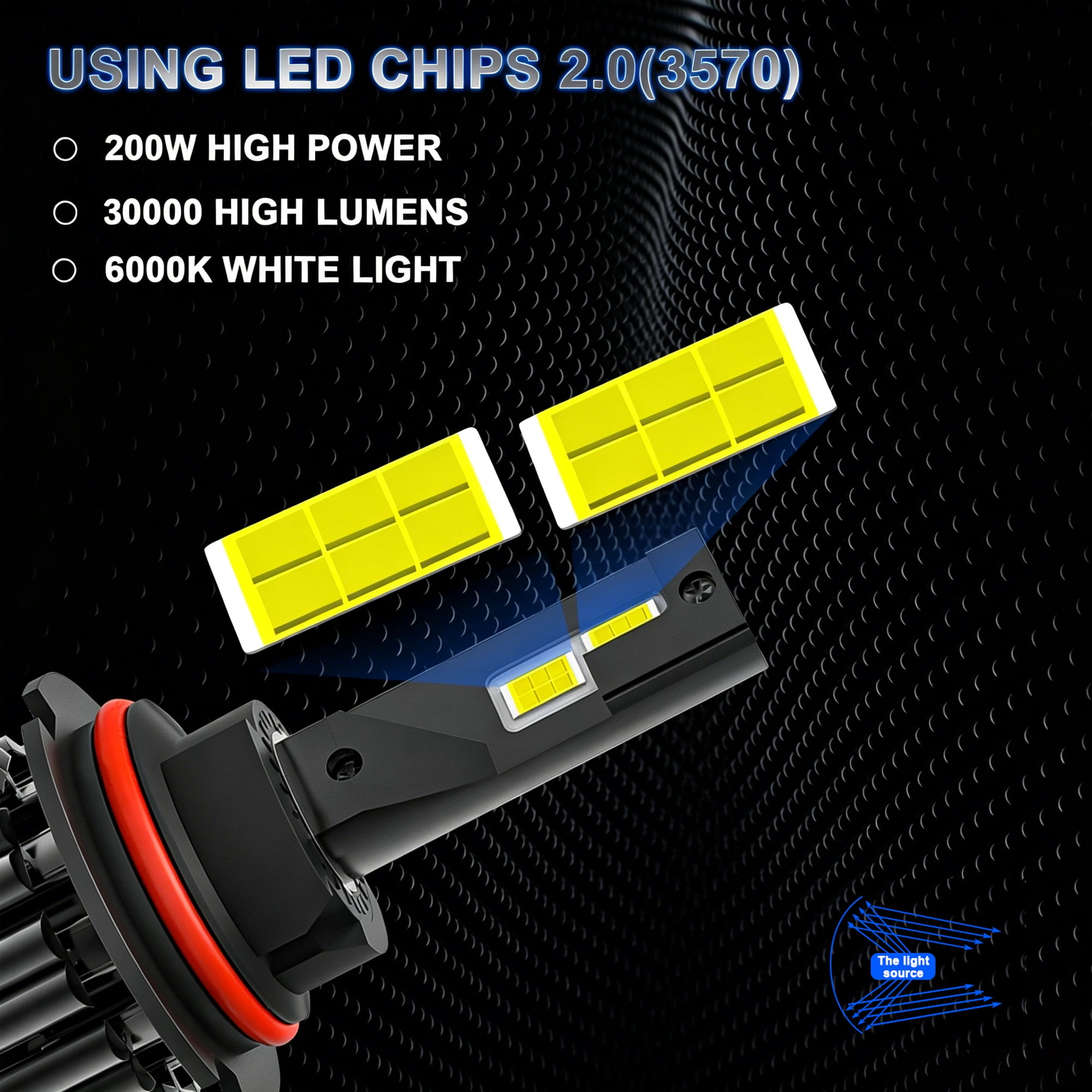 9007/HB5 High Low Beam LED Headlight Bulbs for Hummer H2 2003-2009, 200W 30000LM 6000K 2-Pack