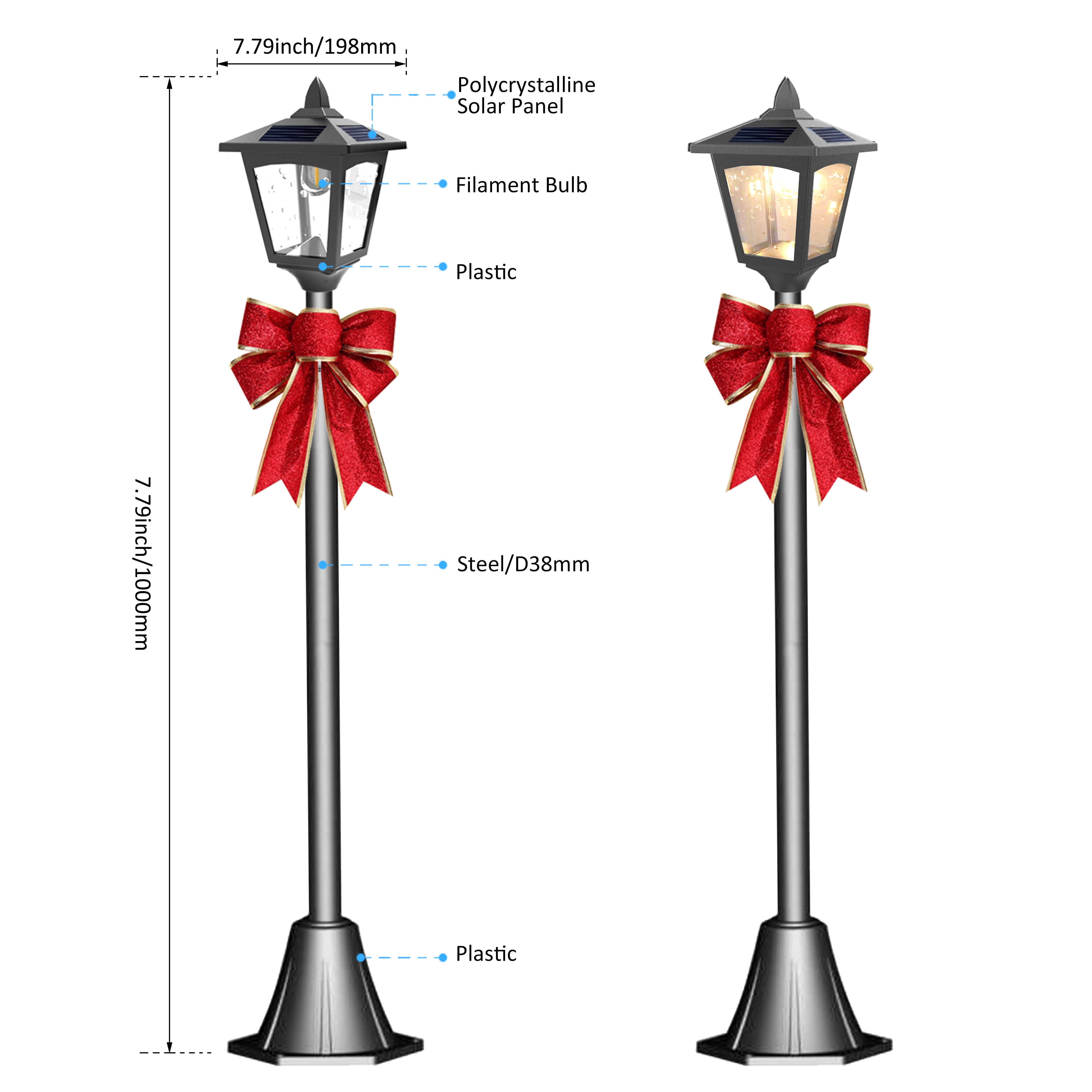 Kanstar Solar Powered Adjustable Vintage Street Lamp Post Light, White, 42", 2 Pack