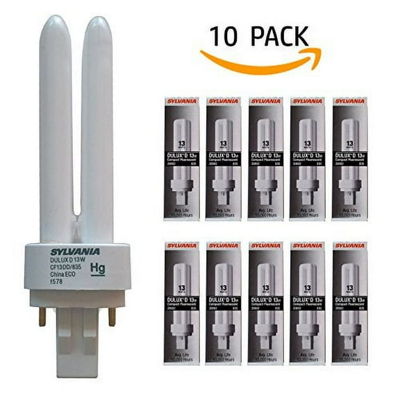 SYLVANIA 20692 DELUX D (10 pack) 13W CFL CF13DD/835 GX23 - 2 BASE 3500K WARM ...