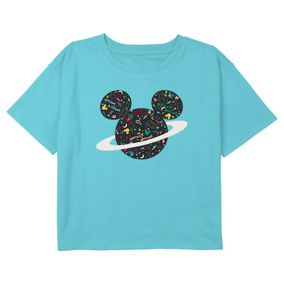Girl's Mickey & Friends Saturn Mousey Graphic Cropped T-Shirt Blue Small