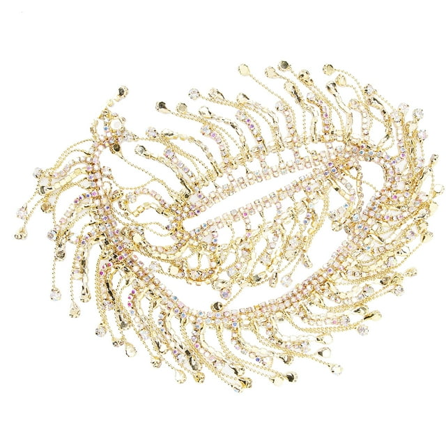 Rhinestone Tassel Chain, Rhinestone Fringe Chain, Elegant For Belly Dance Costumes Latin Dance Costumes Golden AB Colorful,Silver