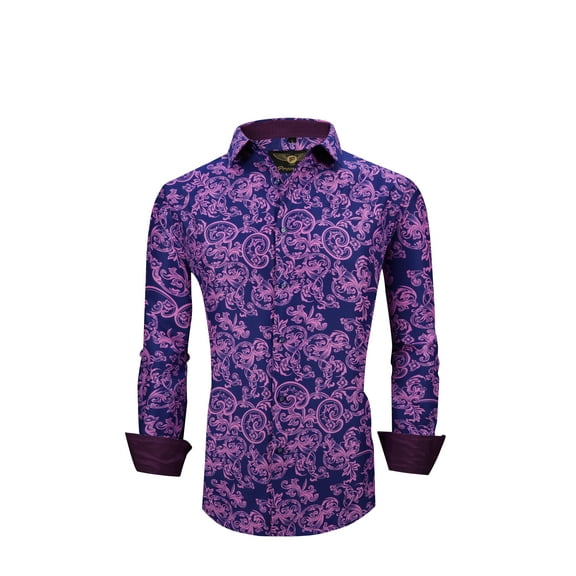 Men PREMIERE Long Sleeve Button Up Dress Shirt Purple Paisley