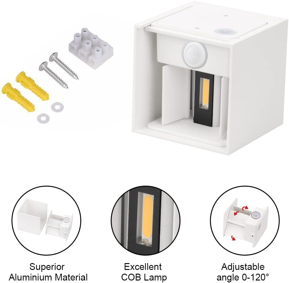 VIVIHEYDAY 12W Motion Sensor LED Wall Lights Square Dimmable Indoor Outdoor Up Down Wall Sconce 1 Pack