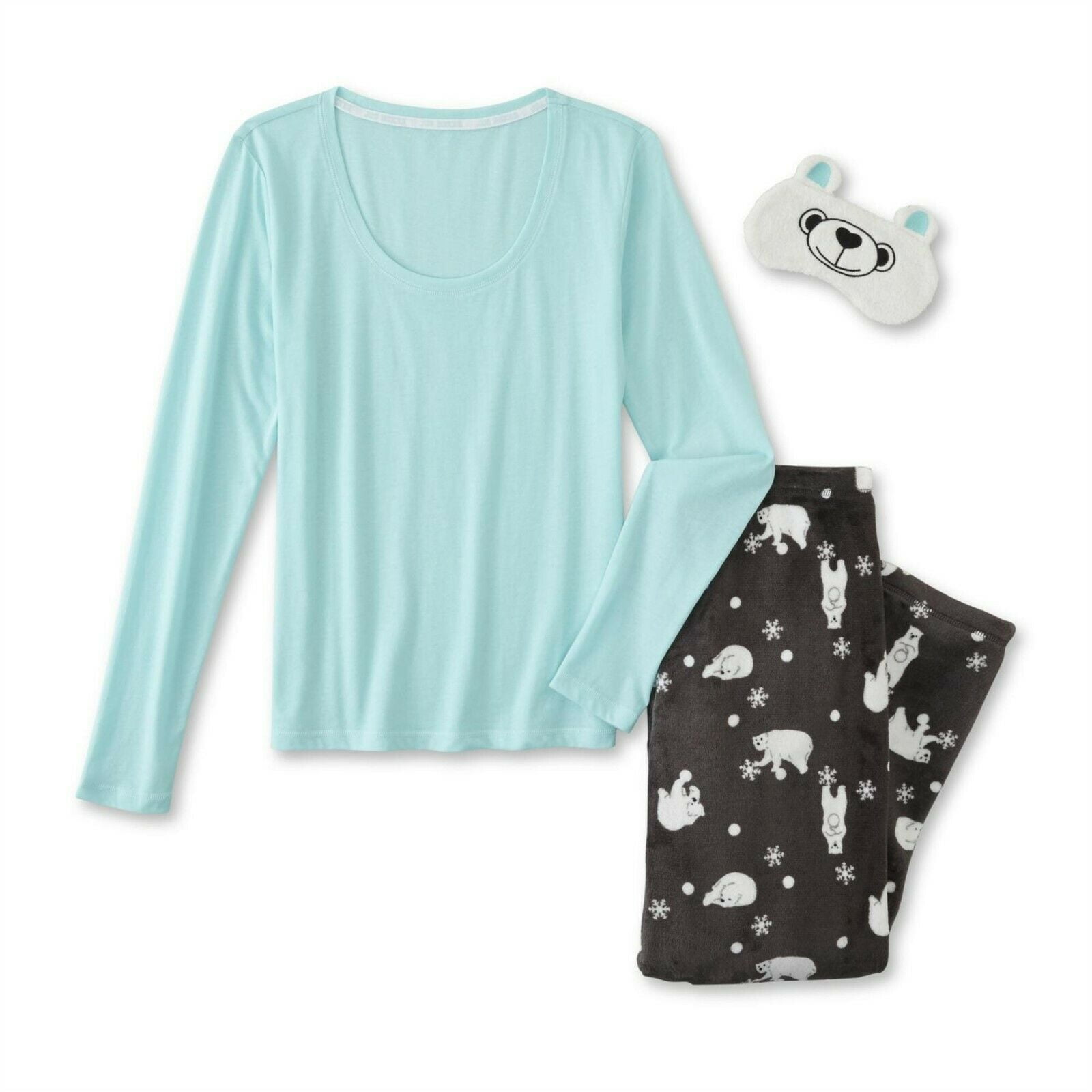 Joe Boxer Juniors Pajama Top Pants Sleep Mask 3 Pc Set Polar Bear XL