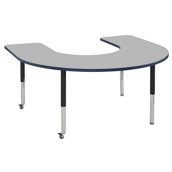 ECR4Kids 60in x 66in Horseshoe Everyday T-Mold Adjustable Activity Table Grey/Navy/Black - Super Leg