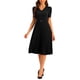 thumbnail image 2 of Vestido de trabajo para mujer INSPIRE CHIC con cuello en V, manga corta, por debajo de la rodilla, con cinturón, corte A y plisado, color negro, 2 of 6