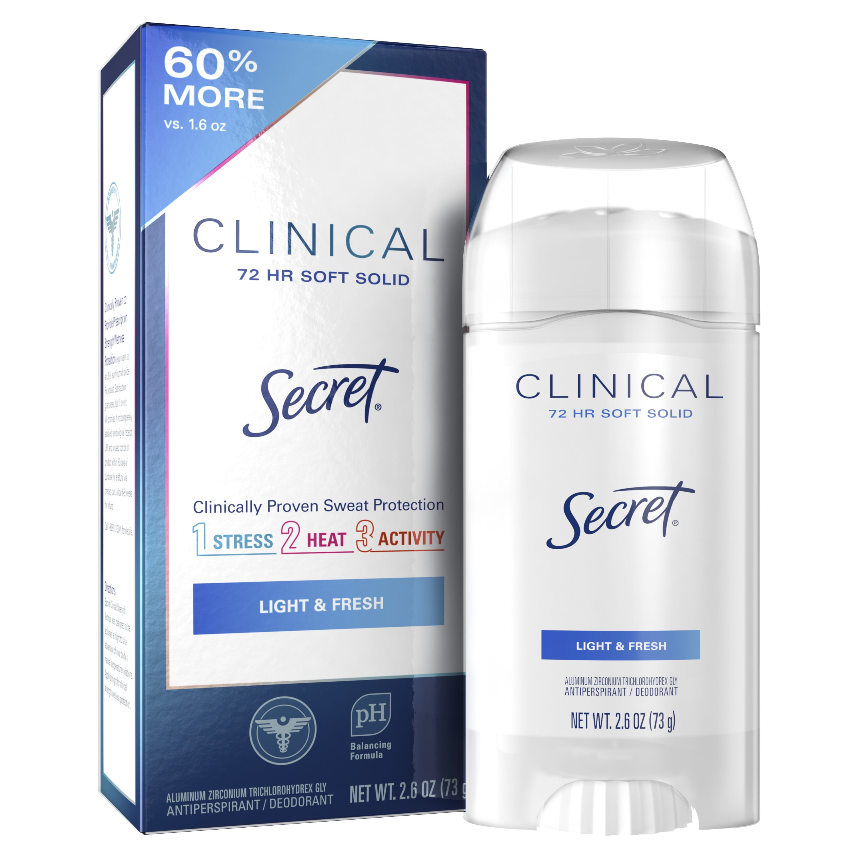 Secret Clinical Strength Soft Solid Antiperspirant and Deodorant, Light & Fresh, 2.6 oz