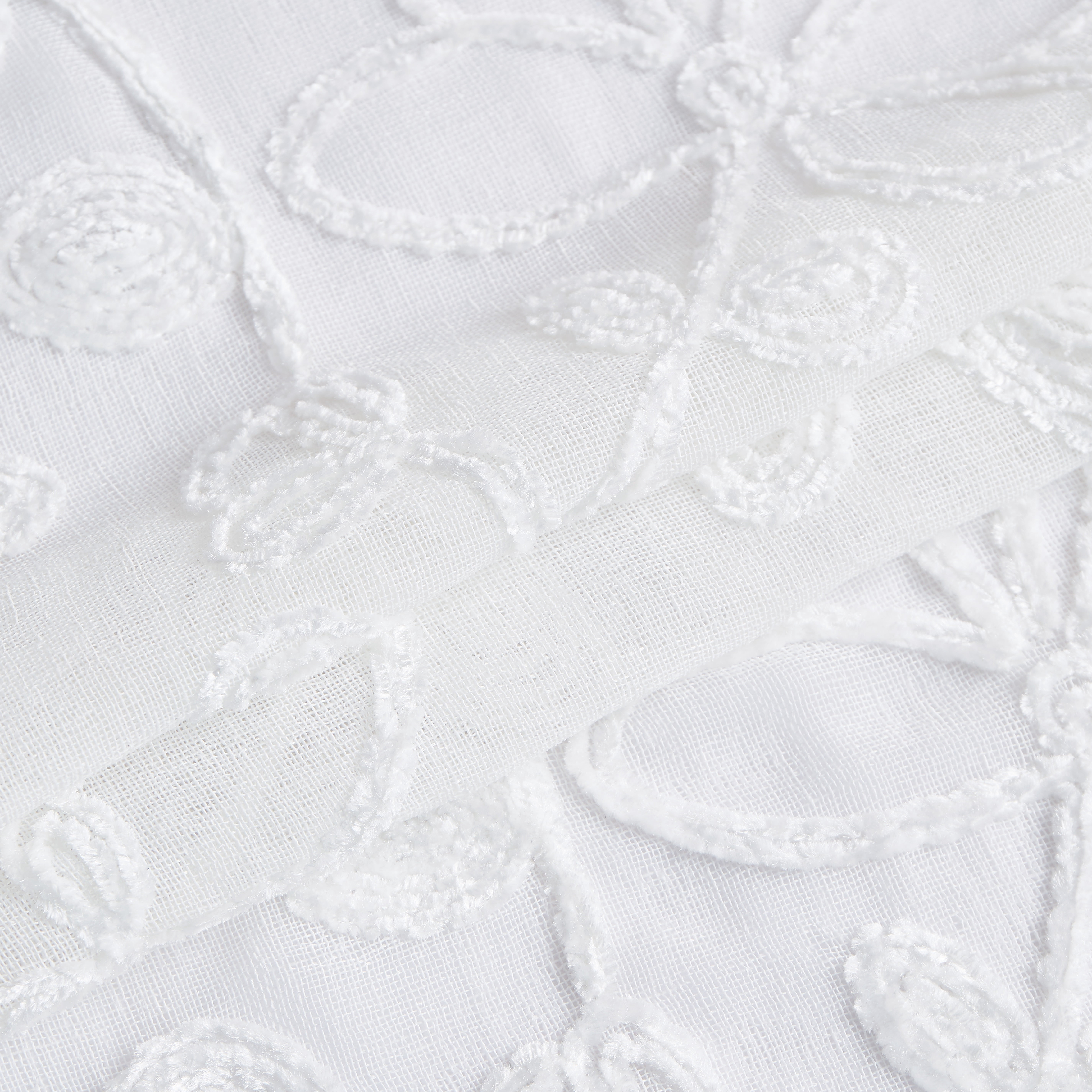 Dainty Home Rita 3D Floral Chenille Embroidered Solid Sheer Linen Look 76" x 84" Window Curtain Panel Pair in White
