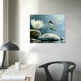 thumbnail image 4 of Chilfamy  Zen Stone Canvas Wall Art White Flower and Blue Butterfly on Lake Wall Art for Bathroom Living Room Bedroom Modern Spiritual Yoga Spa Picture Wall Decor Framed Bedroom Wall Art 16x12in, 4 of 6