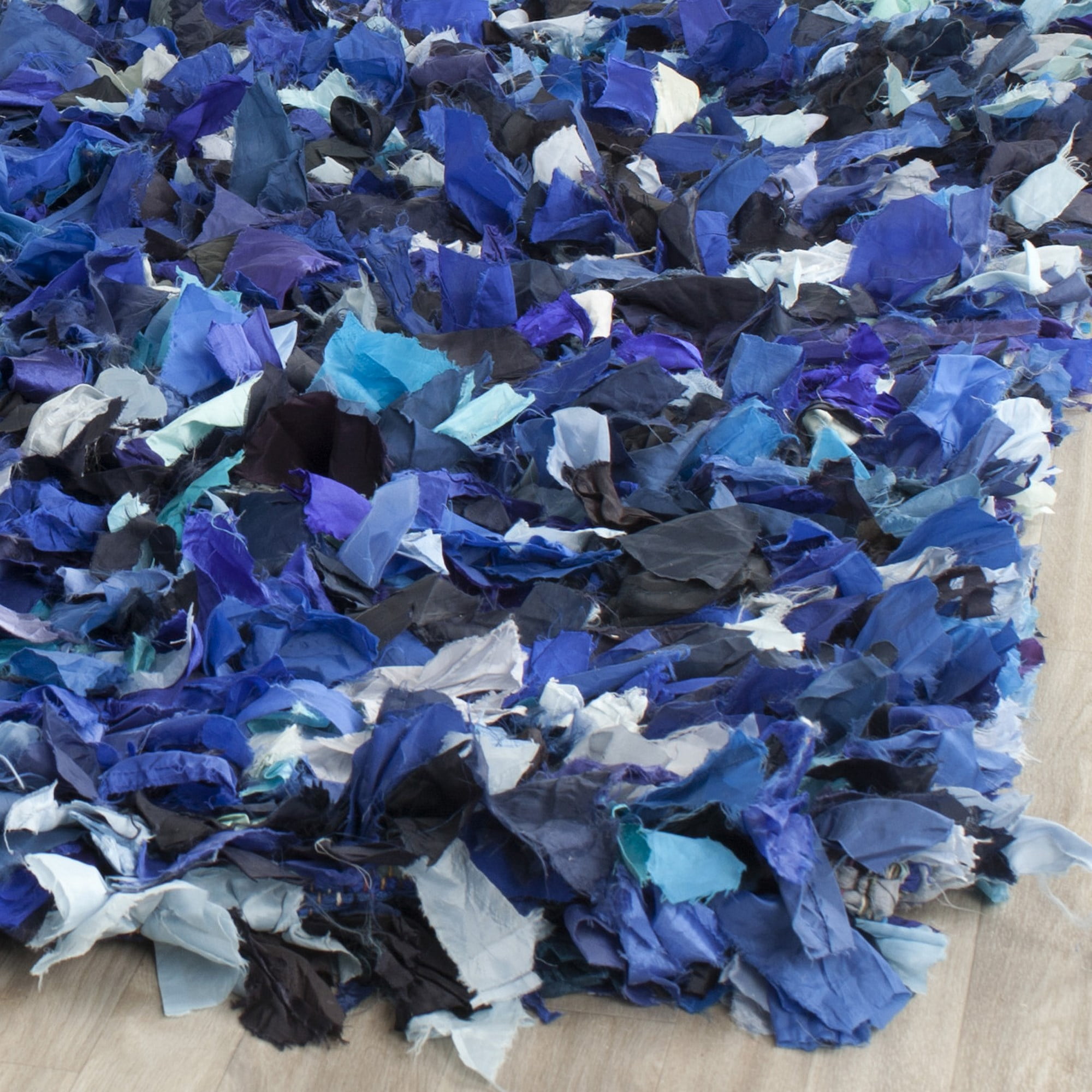 SAFAVIEH Rio Cassandra Confetti Polyester Shag Area Rug, Blue/Multi, 6' x 6' Square