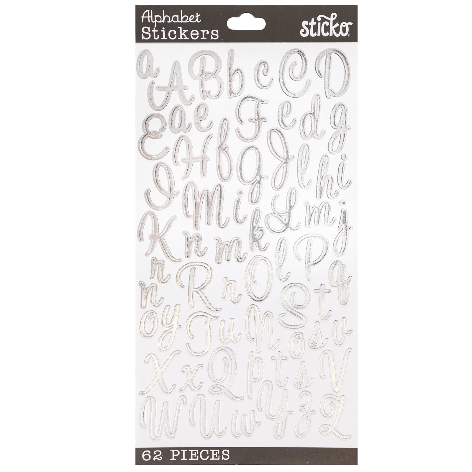 Sticko Solid Small Silver Sweetheart Script Vinyl Stickers, 62 Piece