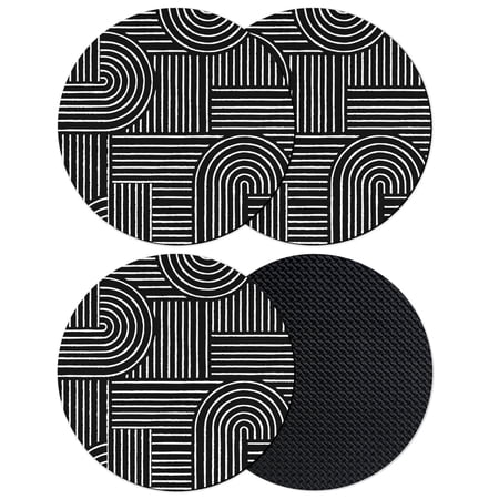 Black Boho Coasters Set of 4 Absorbent Coasters for Drinks Abstract Geometric Curves Lines Mminimalist Coaster for Desk Coffee Table Protection Home Decor House Warming Gifts 4