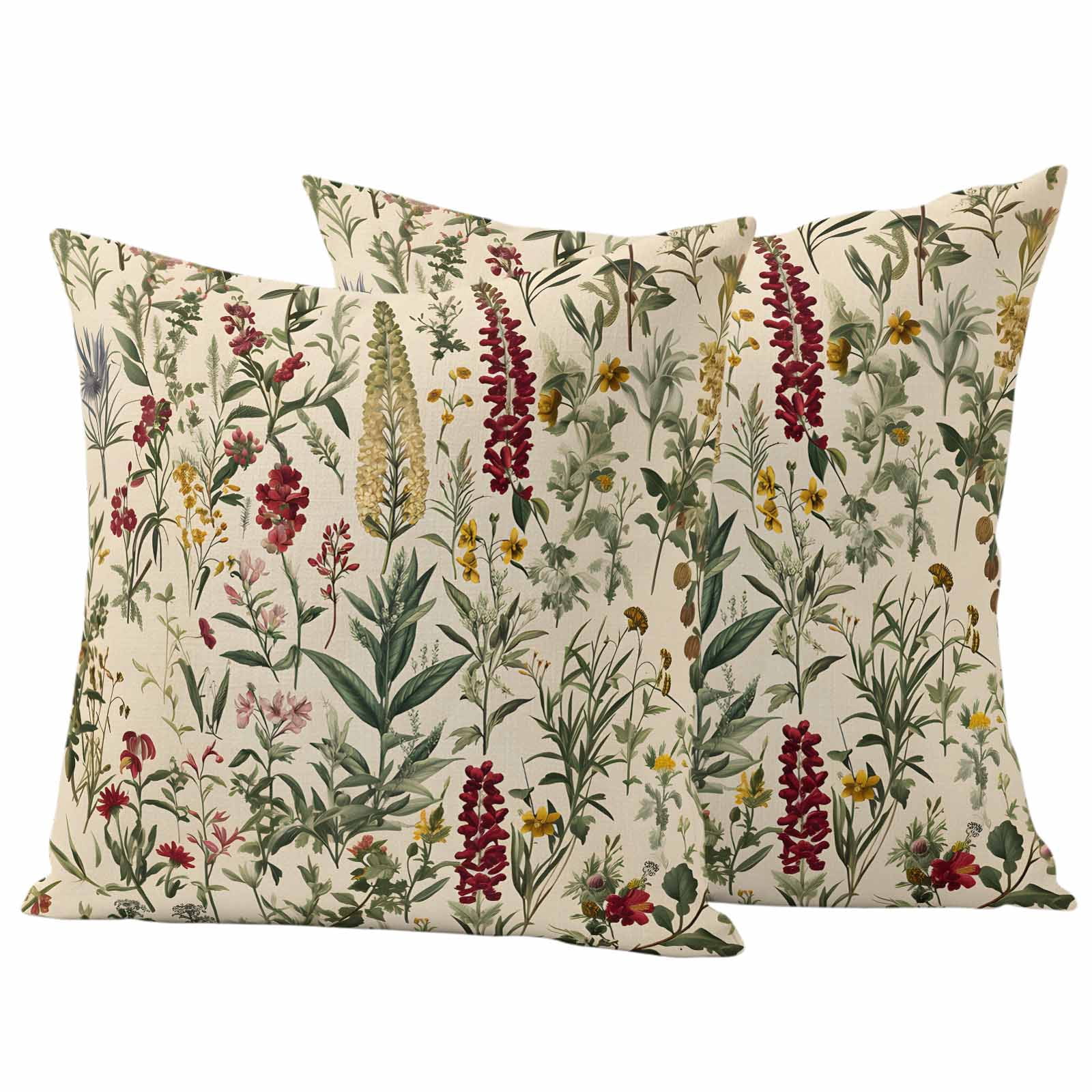 Vintage Plant Outdoor Pillow Covers 24x24 Inch Throw Pillow Covers Set of 2 Waterproof Decorative Pillow Cases Boho Botanical Flowers Green Leaf Ferns Cushion Covers for Patio Furniture Garden Couch