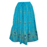 Mogul Women's Festive Skirt Blue Sequins Ankle Length Long Skirts