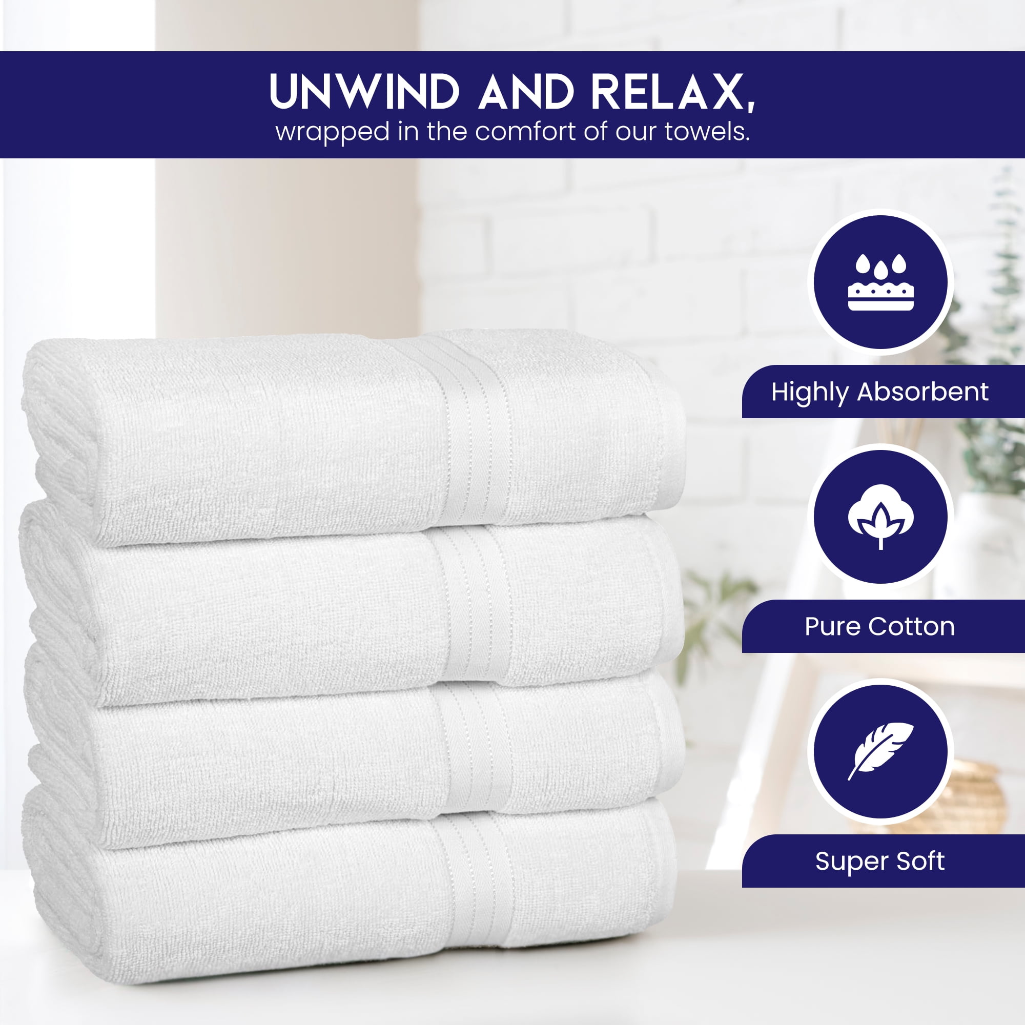 Bliss Casa 4 Pack 100% Cotton Bath Towels - Ultra Soft & Highly Absorbent Thick Bathroom Towel Set (27 X 54 Inch) Heavy GSM - Durable, Luxurious, Quick-Dry & Long-Lasting Towels for Everyday Use