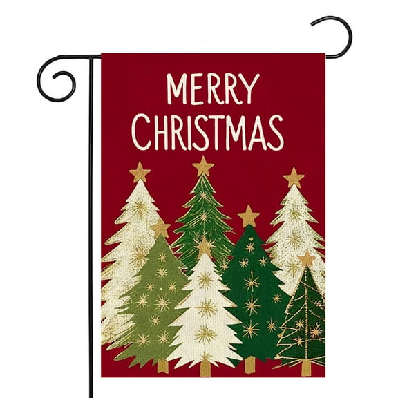 Merry Christmas Trees Garden Flag 12x18 Inch Double Sided Outside Christmas Trees Winter Holiday Yard Outdoor Flag Red Yard Decoration for Outside