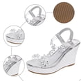 thumbnail image 5 of Rokment Glitter Flower Rhinestones Platform Wedges Dress Sandals for Women Bride Wedding 2026 Summer Delicate Clear Band Chunky High Heels Slingback Dressy Sandals Silver Size 8, 5 of 8