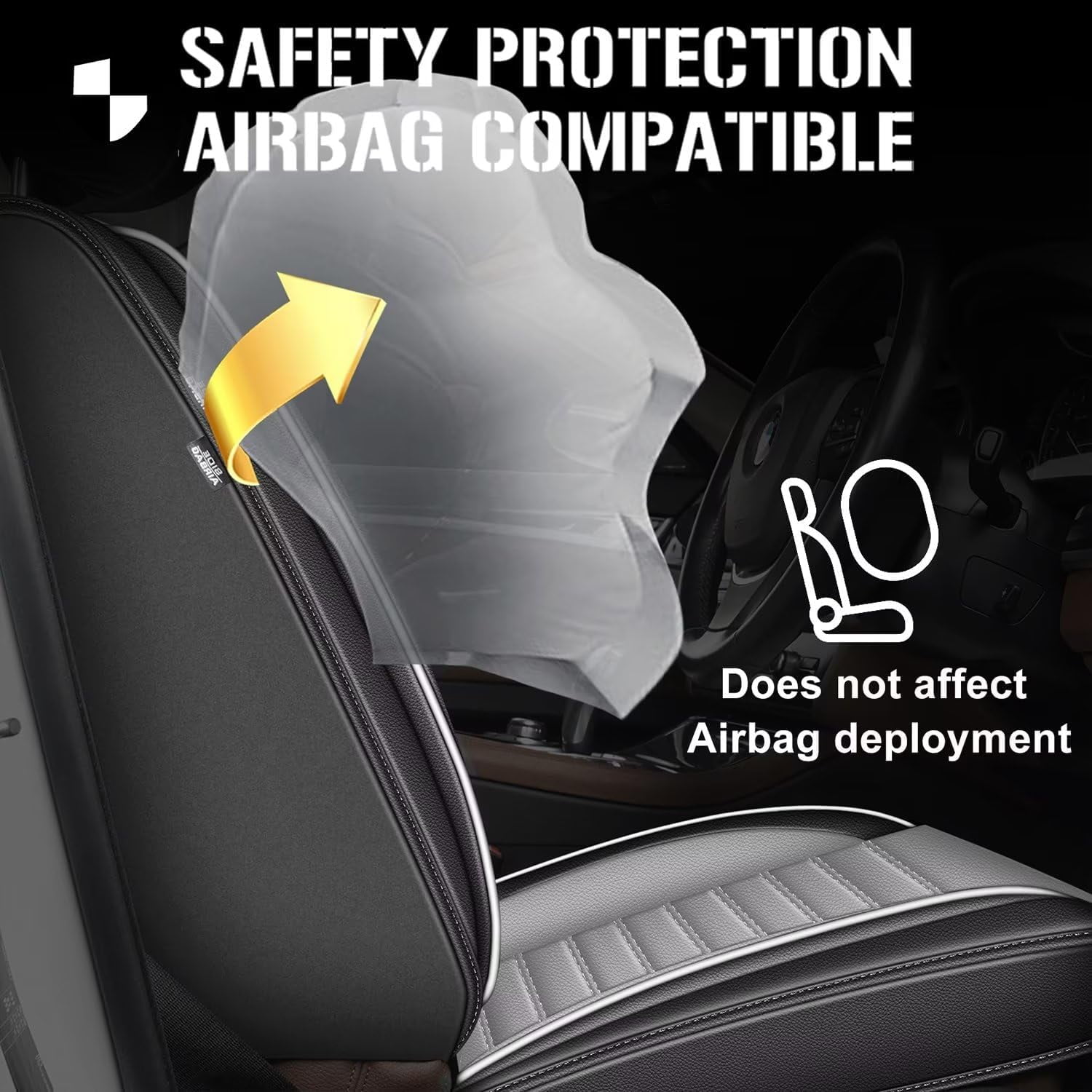 DIKSOAKR 2 Front Car Seat Cover Fit for Ford F-150 2009-2025: Faux Leather Seat Cushion with Lumbar Support Waterproof Seat Protector Compatible Airbag (Black&Gray)-First Row 2 Seats