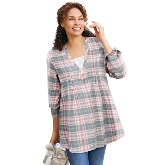 Woman Within Plus Size Flannel Tunic With Layered Look
