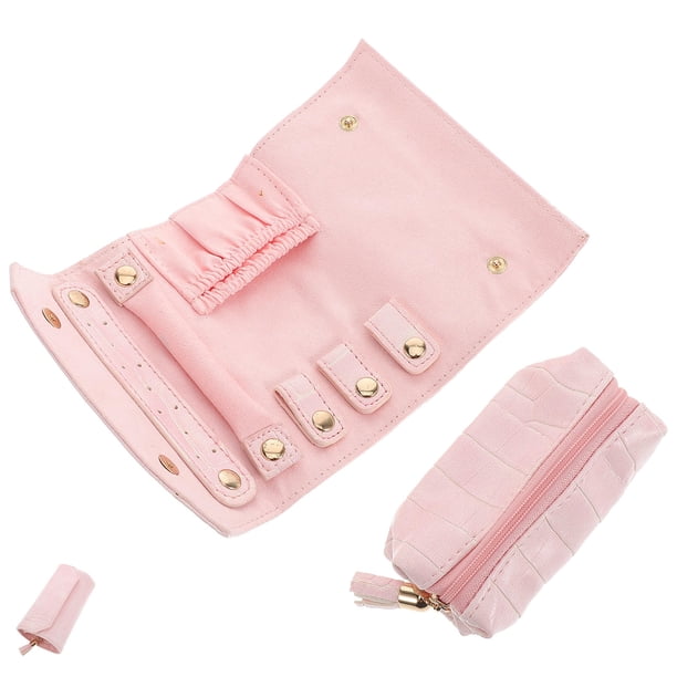 unbranded Estuche Organizador De Rosa Para Viaje Con Compacto Y Compartimentos Para Collares Y Aretes