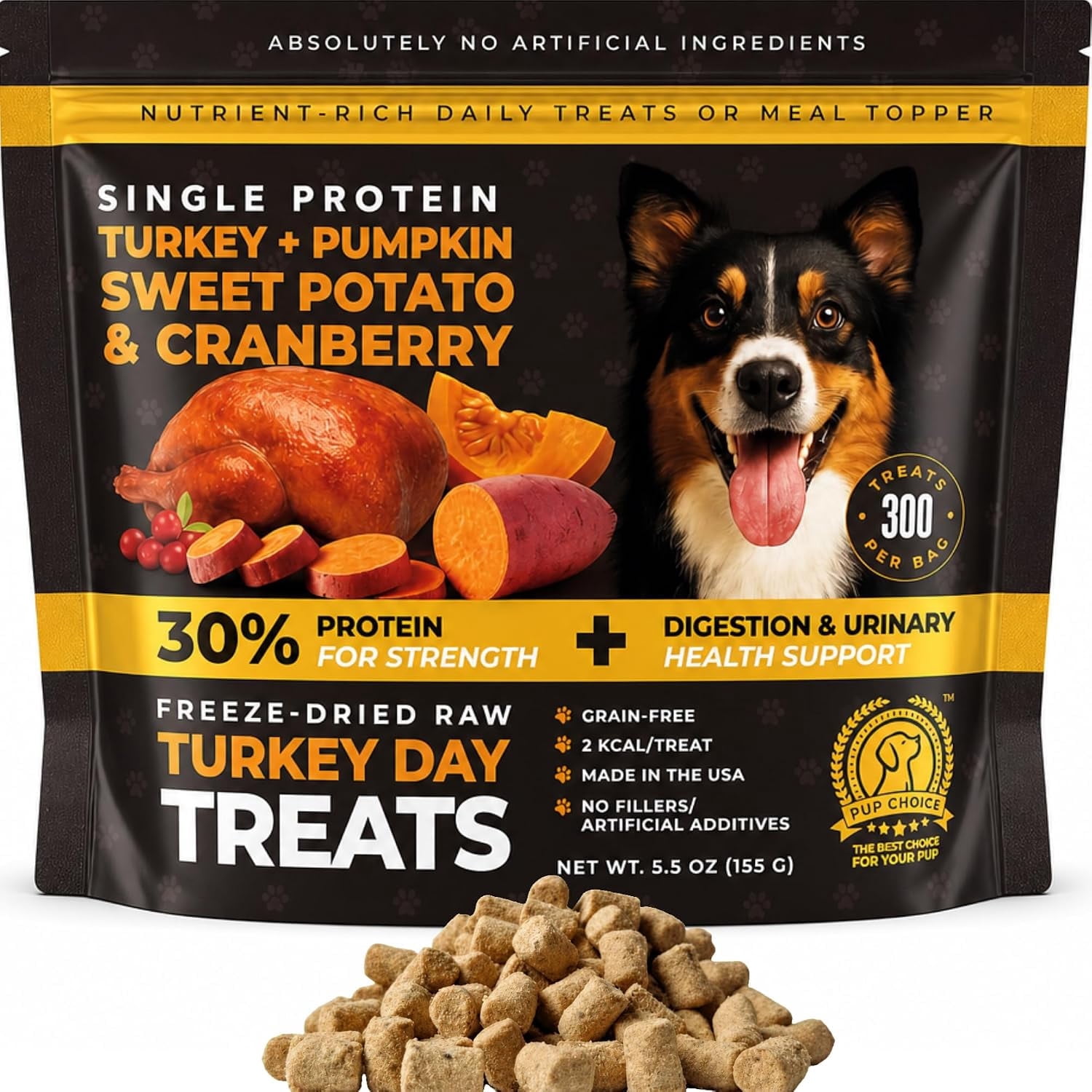 Pup Choice Freeze Dried Dog Treats, Turkey Flavor, 5.5 oz, 300 Count