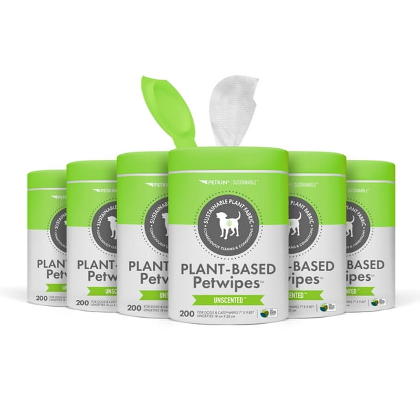 Petwipes Petkin 200 toallitas a base de plantas, 6 unidades, para perros y gatos
