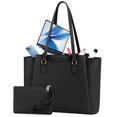 thumbnail image 1 of RAINSMORE Bolsas para Laptop de Mujer 15.6 Pulgadas Maletin Portafolios de Piel Bolso Tote Grande para Port&aacute;til Para Trabajo Universidad Oficina, Negra, 1 of 7