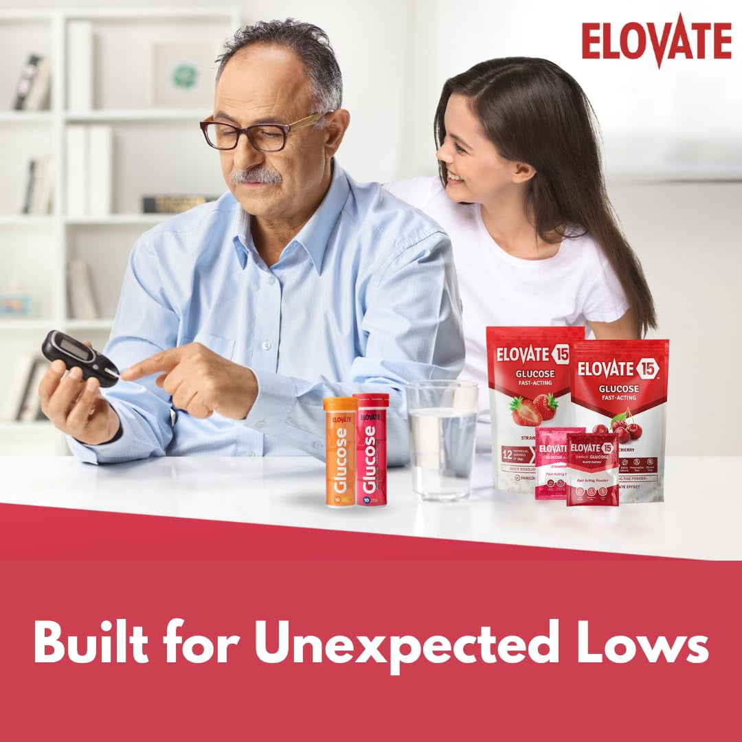 ELOVATE Glucose Tablets & Powder Set – 40 Chewable Tablets (4 Tubes) + 10 Packets – Fast-Acting Glucose for Low Sugar – Portable Carry