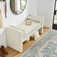 thumbnail image 3 of Smilegend Upholstered Storage Ottoman Bench, 50 Inch Large Storage Chest with Rolling Arms, Linen Fabric Bed End Bench for Bedroom, Living Room, Entryway, Beige, 3 of 8
