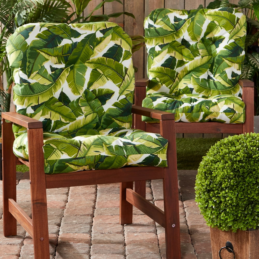Palm Leaves White Outdoor Chair Cushion (2pack)
