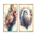 thumbnail image 2 of Designart "Adorable Owls Among Flowers II" Owl Framed Wall Art Set Of 2 - Multicolor Animals Framed Canvas Set For Living Room Decor, 2 of 6