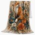 thumbnail image 2 of Red Fox Teal Orange Floral Scene in Vintage Painterly Style for Woodland Fox Fans, Warm Botanical Mood, Cozy Flannel Blanket for Bedroom and Cabin, Birthday Gift, Nature Home Decor, 2 of 9