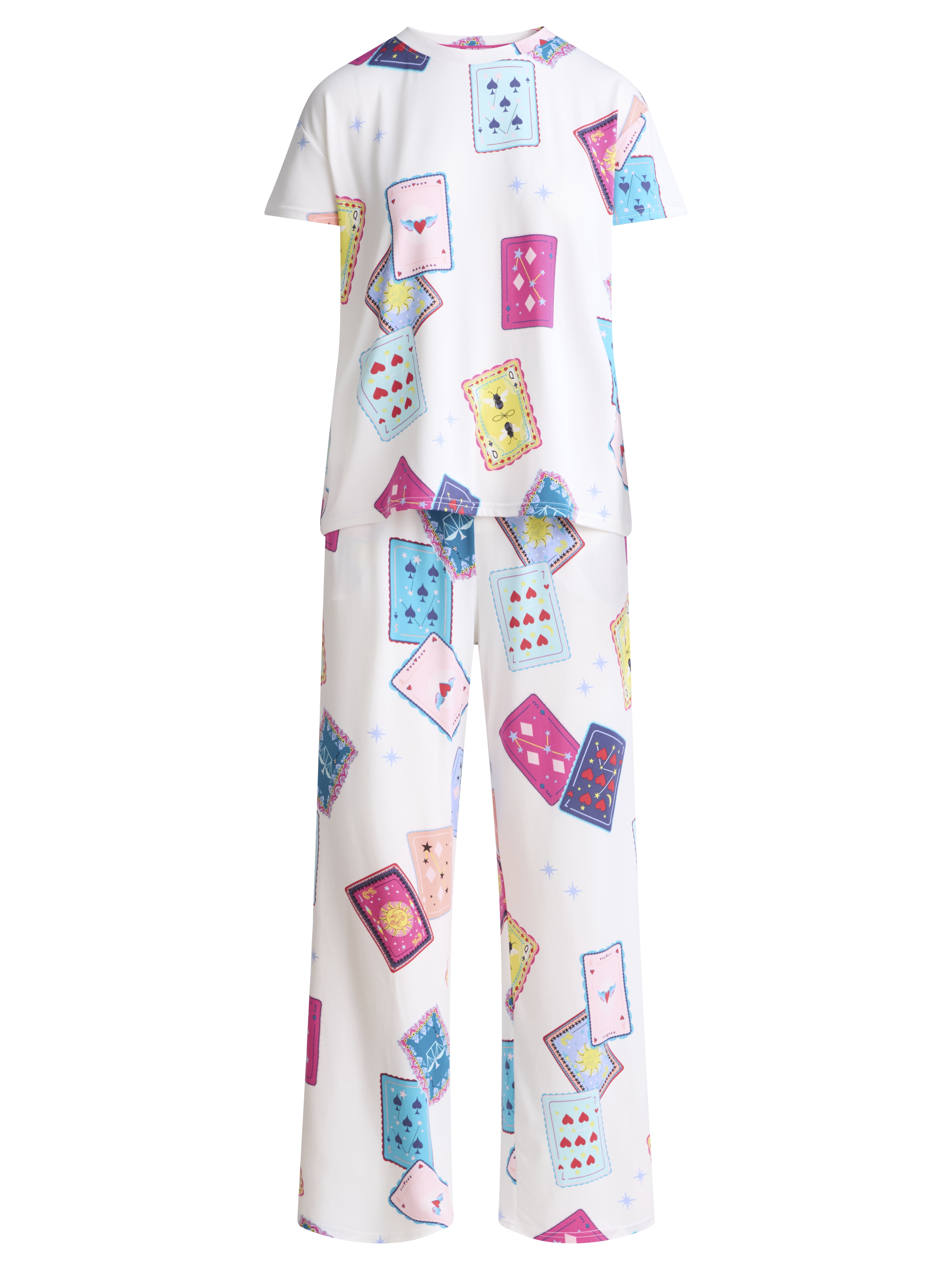 Joyspun Women's Short Sleeve Sleep Top and Open Leg Pants Pajama Set, 2-Piece, Sizes XS-3X