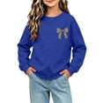 thumbnail image 6 of Risckoth Girl's Leopard Bow Print Crew Neck Sweatshirt, Long Sleeve Solid Casual Fall Winter Pullover, 6 of 7