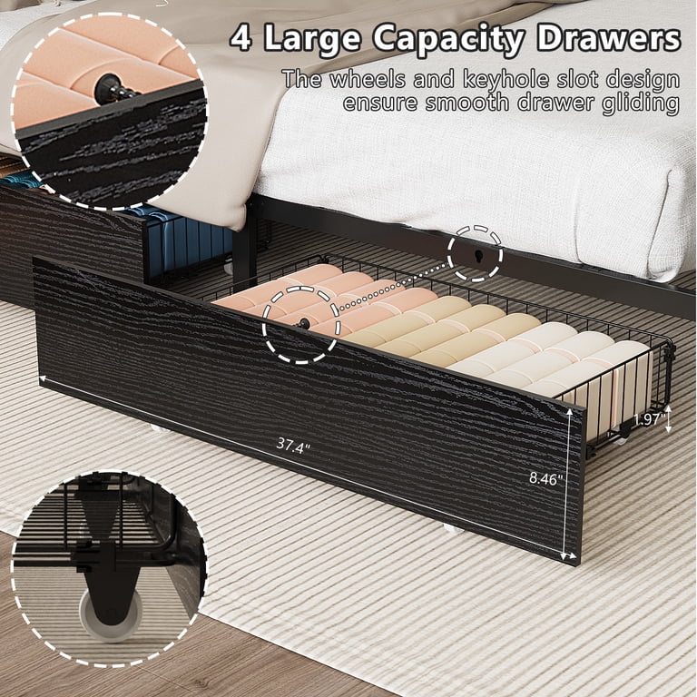 Zimtown Twin Bed with Storage Headboard and LED Lights, Black photo 6