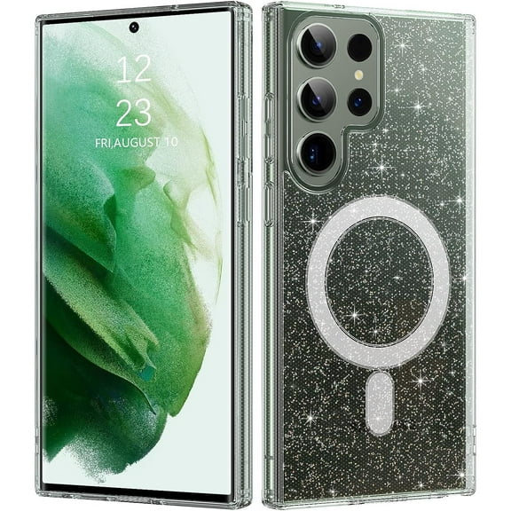 Crystal Glitter Fusion Case with MagSafe Magnetic Ring for Samsung Galaxy S23 Ultra - Clear