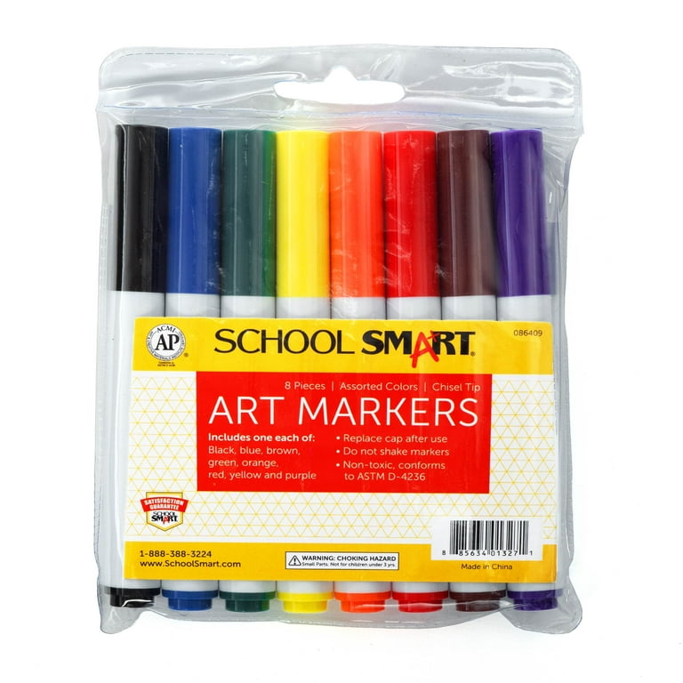 School Smart Washable Markers, Chisel Tip, Assorted Colors, Pack of 16