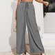 thumbnail image 2 of Pantalones de mujer Pierna ancha Cordón Cintura alta Color puro Transpirable Pantalones largos sueltos Gris XXL, 2 of 5