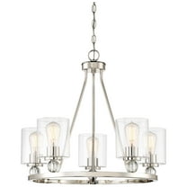 Chandelier 5 Light Polished Nickel Glass In Contemporary Style 22 Inches Tall By 25.5 Inches Wide     -Traditional Installation Minka Lavery 3075-613