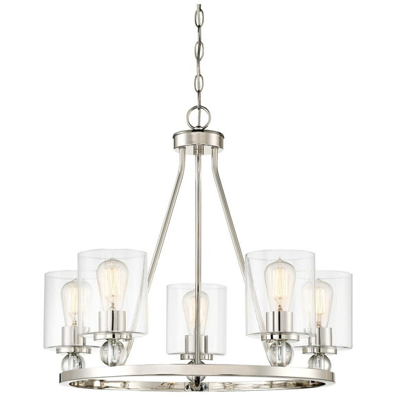 Chandelier 5 Light Polished Nickel Glass In Contemporary Style 22 Inches Tall By 25.5 Inches Wide -Traditional Installation Minka Lavery 3075-613