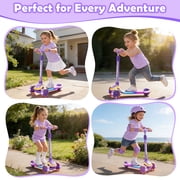 JoyStone Kick Scooter for Kids with LED Light Wheels & Music, 3 Adjustable Height Handlebars, Lean-to-Steer Technology, 3 Wheel Scooter for Toddlers Girls Boys Up to 110 Lbs, Purple