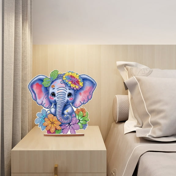 Diamond Art Painting Kit, Elephant, Flower DIY Desktop Decoration Diamond Art Ornament, Special Shape Diamond for Decorating Home Office Desktop