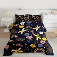 thumbnail image 2 of Homewish Rainbow Flower Dragonfly Full Size Comforter Sets,Boho Bohemain Style Bedding Comforter Set,Black Yellow Pink Bedding Sets For Kids Girl，Microfiber Bedroom Decor Reversible,3pcs, 2 of 8