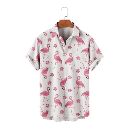 

MLFU Men Dad Hawaiian Flamingo Shirt Short Sleeve Button Down Regular Fit Collared Hawaii Shirts Front-Pocket Clothing for Adult