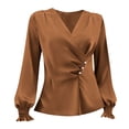 thumbnail image 5 of Yigetop Satin Wrap Blouse, Womens Elegant Satin Shirts Dressy Casual Wrap V Neck Pleated Tunic Blouse Business Work Shirts Wrap Blouse for Women Brown L, 5 of 5