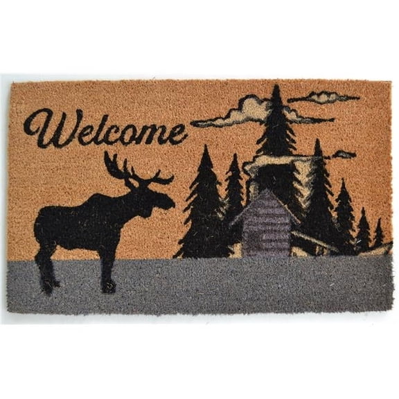 HomeRoots 555564 18 x 30 in. Brown & Black Coir Woodland Welcome Outdoor Door Mat