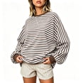 thumbnail image 5 of Resicozy Oversized Sweatshirt for Women Fall Striped Long Sleeve Shirt Crewneck Sweatshirts Y2K Workout Tops Brown M, 5 of 7