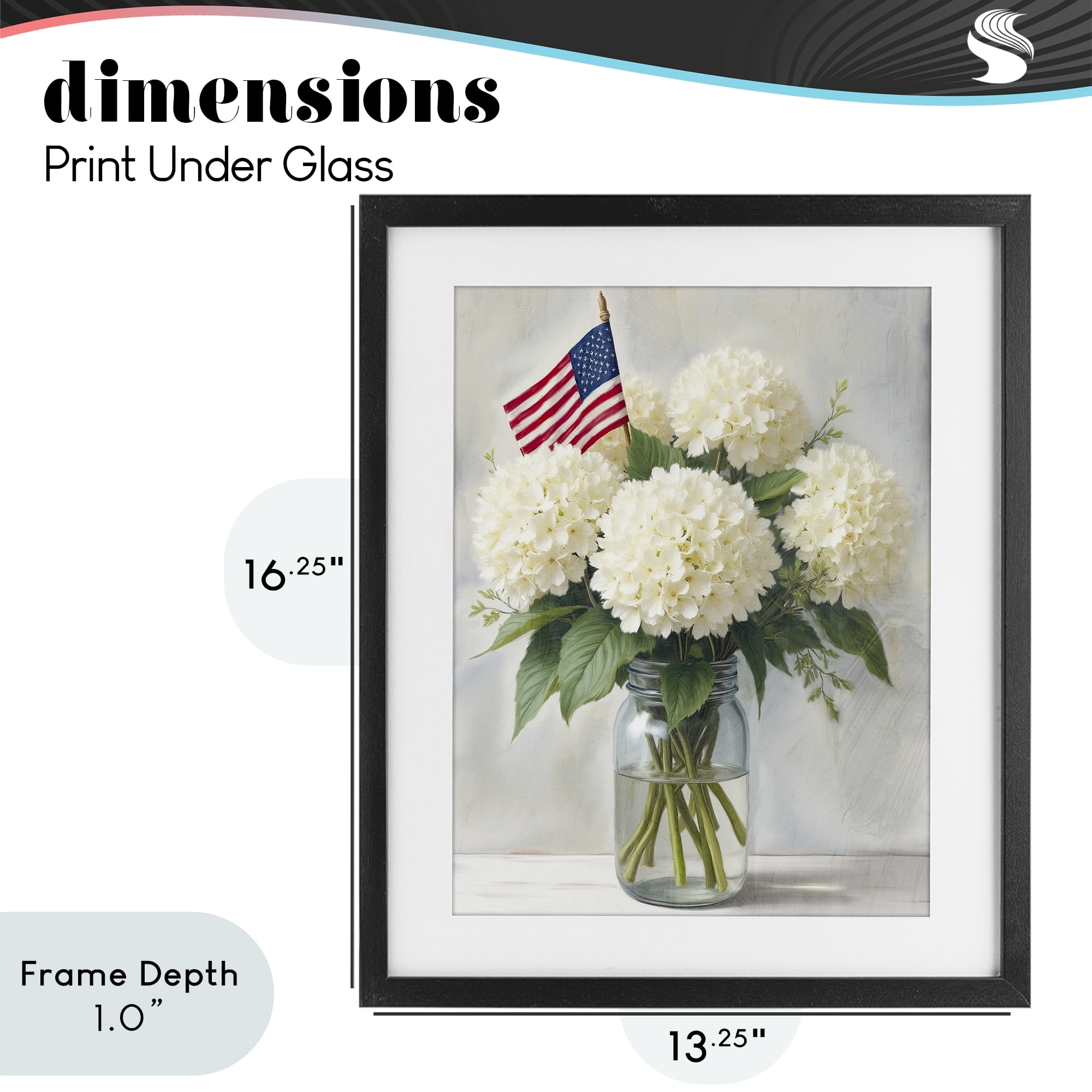 Stupell Industries Festive Patriotic Hydrangea Black Framed Print Under Glass, design by Kim Allen