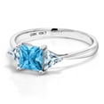thumbnail image 3 of Gem Stone King 10K White Gold Swiss Blue Topaz and Sky Blue Aquamarine 3 Stone Engagement Ring for Women (1.14 Cttw, Gemstone November Birthstone, Princess Center 5MM, Trillion 3.5MM, Size 7), 3 of 5